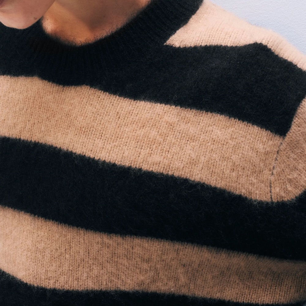 NWT White + Warren Black and Natural Striped Crewneck Sweater L - Picture 5 of 6